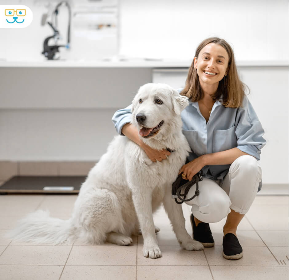 Woman with white dog